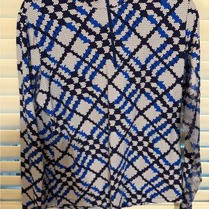 IBKUL Navy and White Checkered Top